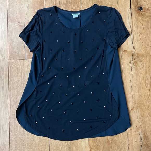 Club Monaco Jeweled Rhinestone Short Sleeve Tee in Navy, Size Small - Picture 1 of 6